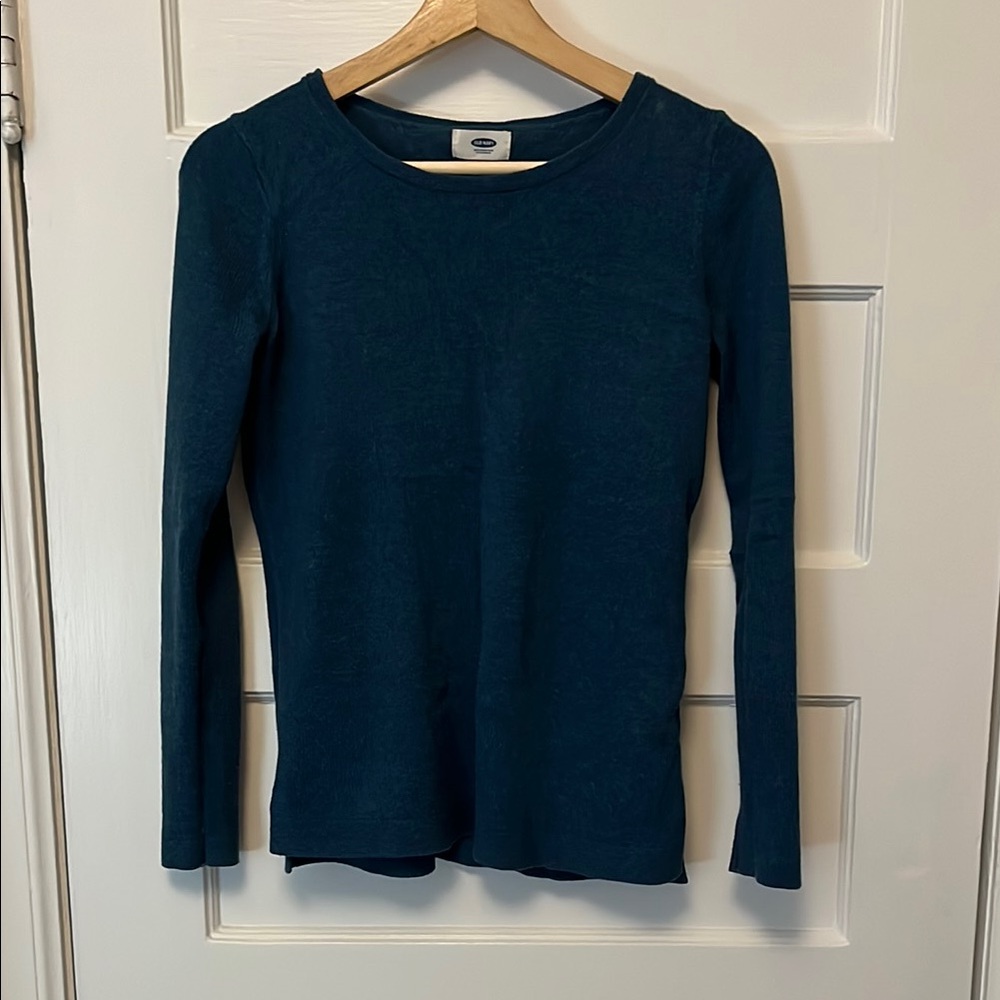 Old Navy Blue Long Sleeve Fitted Crew Neck Top